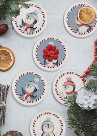 Hermia Juego de Cuencos para Aperitivos NEW018, 6 Piezas, Cerámica, Blanco, Rojo y Gris de 10 cm